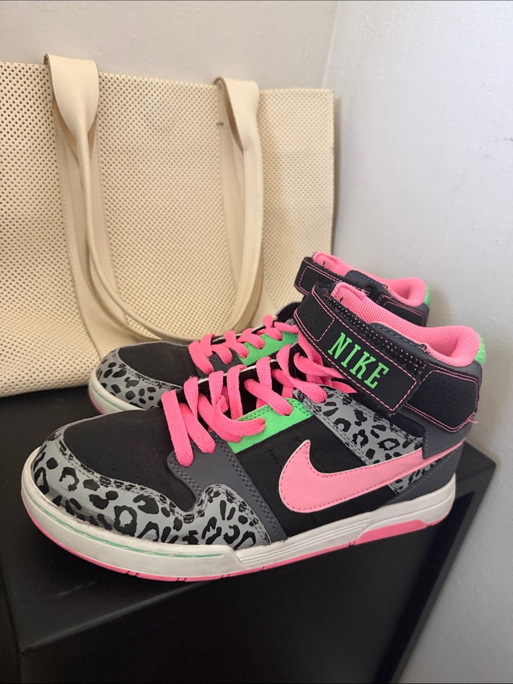 Nike Black High-Top Sneakers with Pink & Green Accents